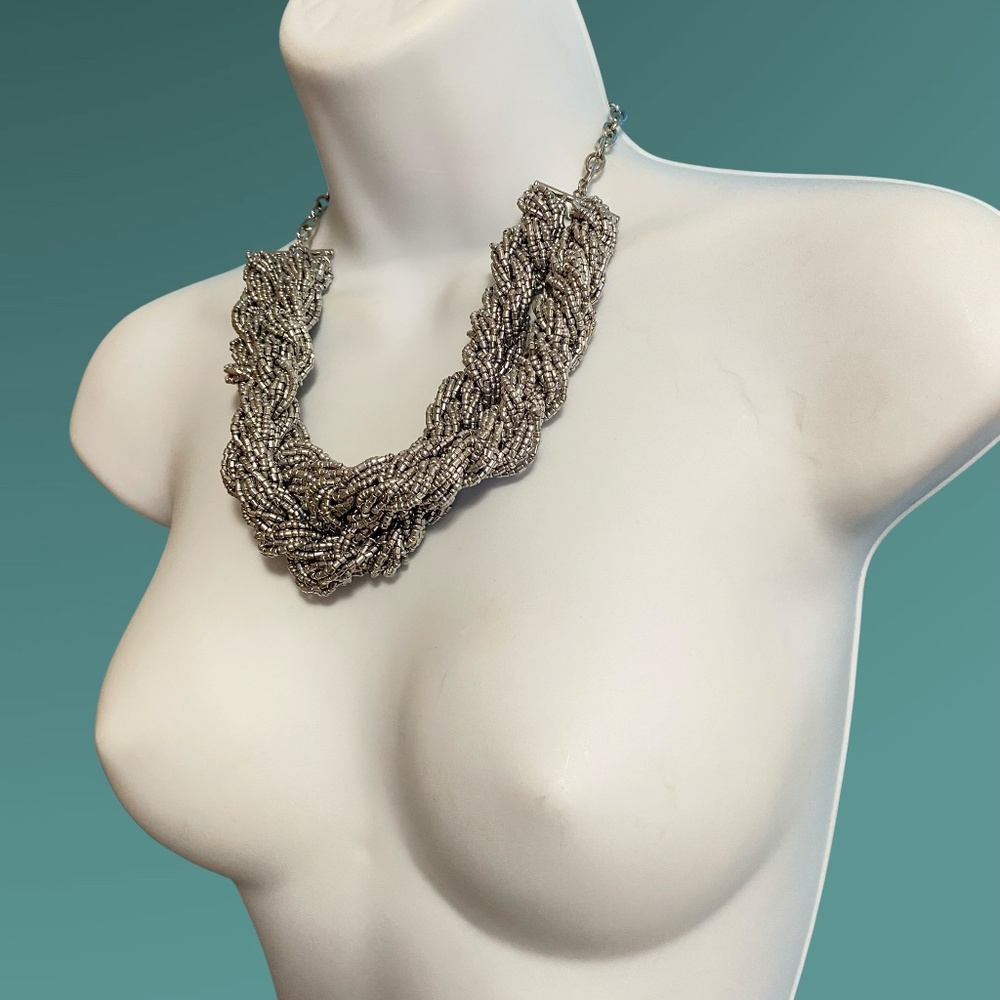 Gray Seed Bead Braided Twist Chunky Necklace